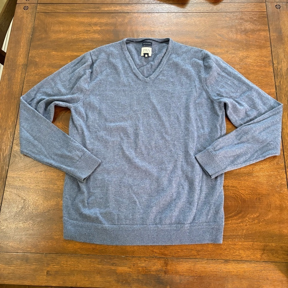 JWN John W Nordstrom VNeck Italian Merino Wool Blue Sweater Mens L